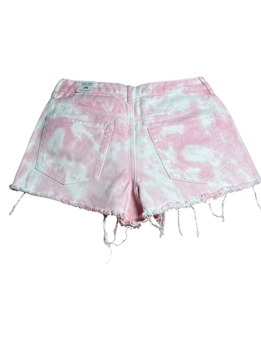 PacSun Pink and White Tie-Dye Frayed Denim Shorts
